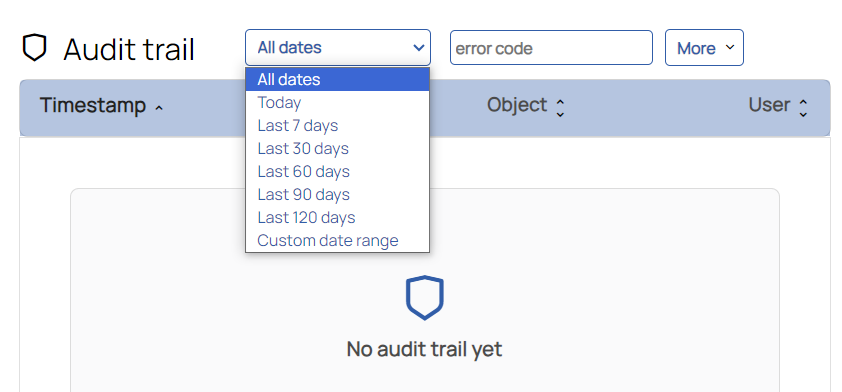 Audit trail screen